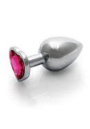 Ouch! Heart Gem Butt Plug Medium Silver *Rubellite Pink