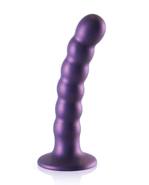 Ouch! Beaded Silicone G-Spot Dildo 5 inches Metallic Purple with suction cup from Shots Toys