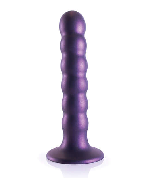 Metallic Purple Ouch! Beaded Silicone G-Spot Dildo with Suction Cup from Shots Toys