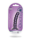 Ouch! Beaded Silicone G-Spot Dildo 5 inches Metallic Purple in packaging with suction cup.