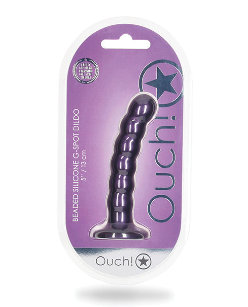 OUCH! BEADED SILICONE G-SPOT DILDO 5 IN METALLIC PURPLE-0