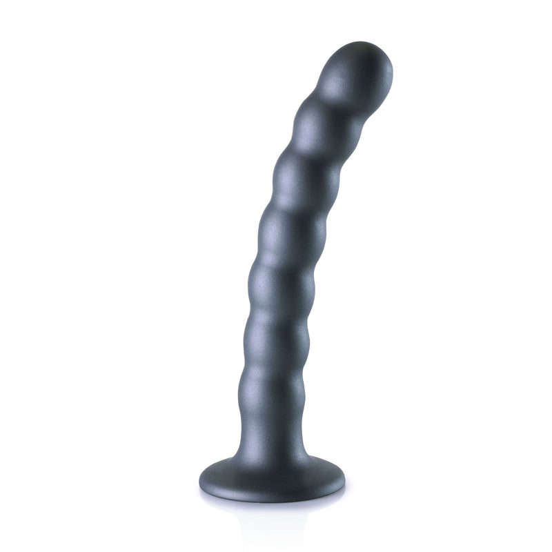 Gunmetal gray beaded silicone G-Spot dildo with suction cup base, 6.5 inches from Shots Toys.