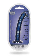 "Ouch! Beaded Silicone G-Spot Dildo 6.5 inches Metallic Blue in packaging"