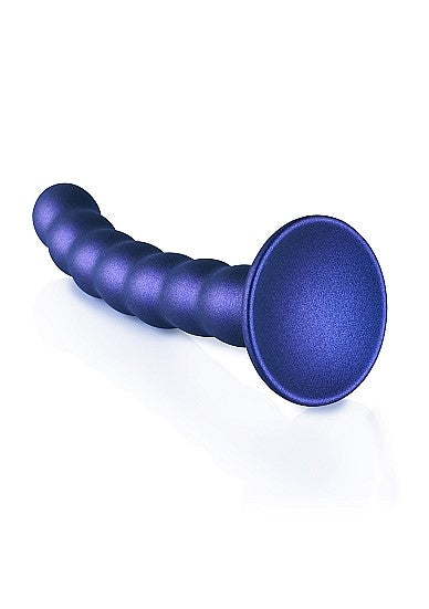 OUCH! BEADED SILICONE G-SPOT DILDO 6.5 IN METALLIC BLUE-2