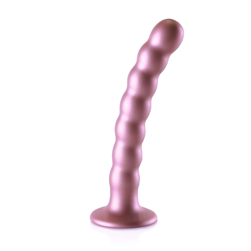 Rose gold beaded silicone G-Spot dildo with strong suction cup, 6.5 inches length, premium quality from Shots Toys