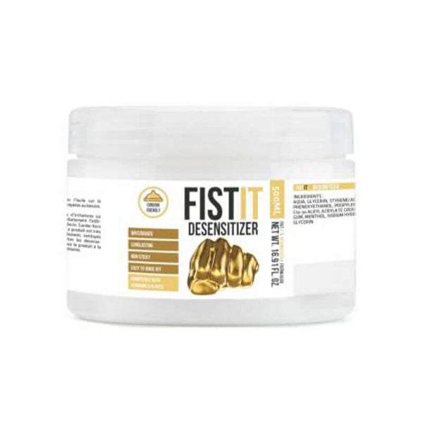 Fist It Desensitizer 500ml by PharmQuests water-based lubricant jar for enhanced comfort and intimate pleasure.
