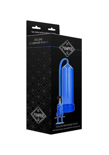 Blue Beginner Penis Pump with Trigger Grip and Quick Release Valve in Packaging