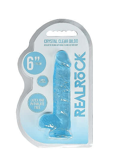 Realrock Cock 6-Inch Realistic Dildo with Balls, Clear Blue, in Packaging