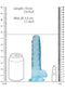 Realrock 7 inches Realistic Dildo with Balls Blue compared in size to a soda can and lipstick tube, showing measurements