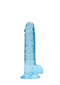 Realrock 7 inches realistic blue dildo with balls and suction cup base for enhanced lifelike experience - phthalate free, latex free, body safe.