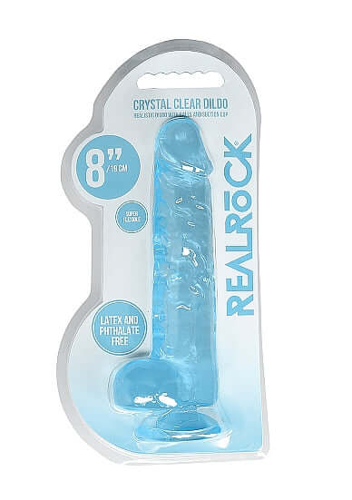 Realrock 8 inches Blue Crystal Clear Realistic Dildo with Balls in Packaging