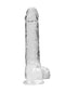RealRock Crystal Clear 9-Inch Dildo with Balls from Shots Toys, offering lifelike sensations with a realistic design.