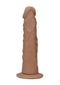 Realrock 7 inches dong in medium skin tone, featuring detailed texture and pronounced head, made from phthalate-free materials.