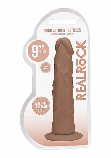 RealRock 9-Inch Medium Skin Tone Dildo in Packaging with Pronounced Details