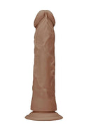 RealRock 9-Inch Medium Skin Tone Dildo with lifelike texture, pronounced head, and veins for a realistic sensual experience.