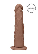 RealRock 9-Inch Medium Skin Tone Dildo with lifelike details including pronounced head and veins for realistic pleasure.