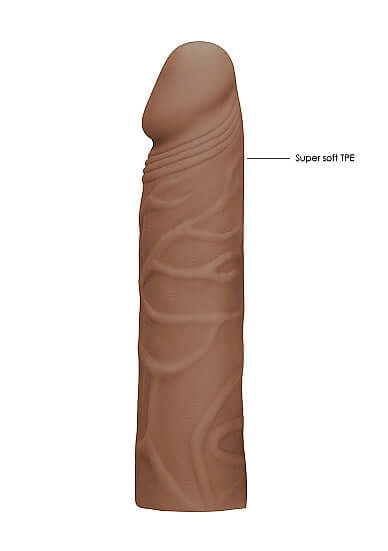 Realrock 7-inch penis sleeve in medium skin tone made from super soft TPE for a realistic experience.