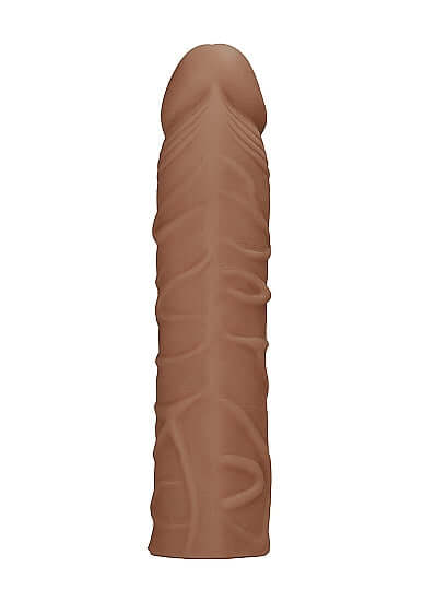 Realrock Penis Sleeve 7 inches in medium skin tone, lifelike design with realistic textures, body-safe TPE material.