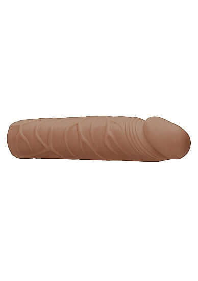 Realrock Penis Sleeve 7 inches in medium skin tone with realistic textures and lifelike shape, made from body-safe, phthalate-free TPE.