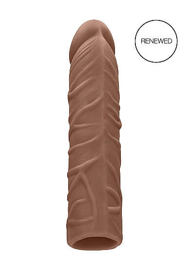 Realrock 7-inch Penis Sleeve in medium skin tone, featuring realistic textures and shapes from Shots Toys, made from body-safe TPE.
