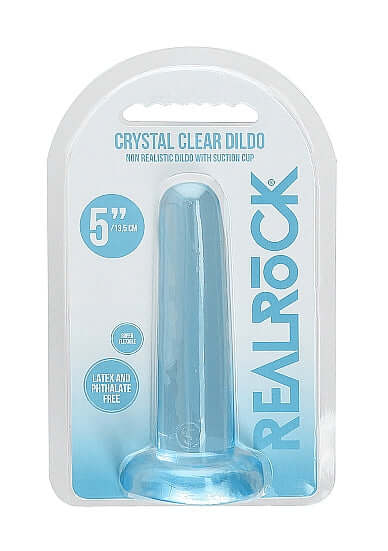 Realrock Non-Realistic Dildo with Suction Cup 5.3 inches Blue in clear packaging