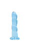Non-Realistic Blue Clear Dildo with Suction Cup 7 inches from Shots Toys America, suitable for anal and vaginal use.