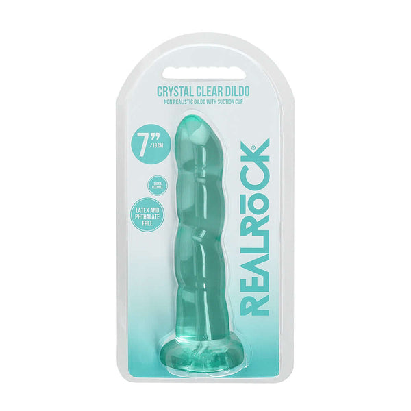 Realrock Non-Realistic 7 inches Turquoise Dildo with Suction Cup in Packaging
