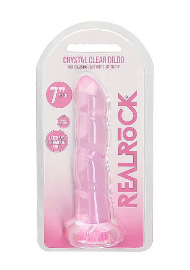 Non-Realistic Dildo with Suction Cup in Pink Packaging for Anal and Vaginal Use 7 inches