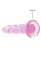 Pink non-realistic dildo with suction cup, 7 inches from Shots Toys America, featuring a clear bulbous tip and unique curved design for ultimate pleasure.