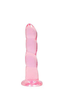 Non-realistic 7 inch pink dildo with suction cup from Shots Toys America, featuring a bulbous tip and unique shape for anal and vaginal use