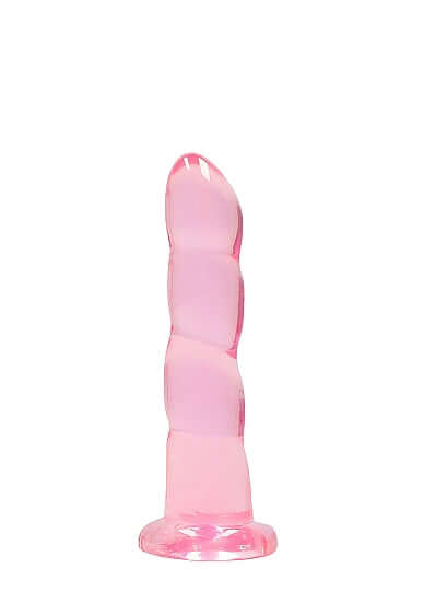 Non-realistic 7 inch pink dildo with suction cup from Shots Toys America, featuring a bulbous tip and unique shape for anal and vaginal use