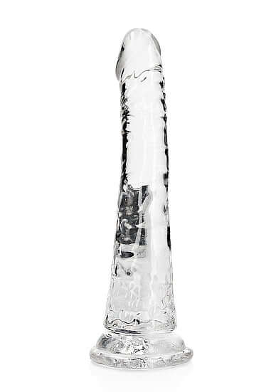 Realrock Slim Dildo 7 inches Transparent Clear for Anal and Vaginal Pleasure - Crystal Clear Design from Shots Toys.