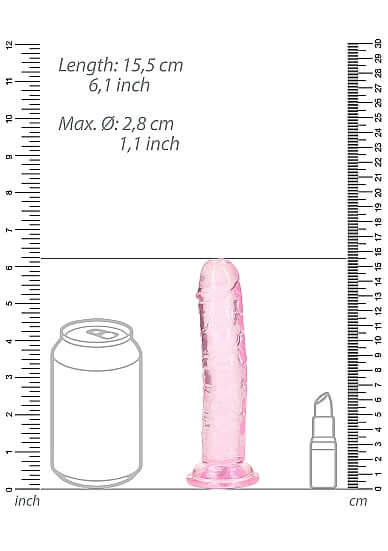 Realrock Crystal Clear 6-Inch Dildo size comparison with soda can and lipstick