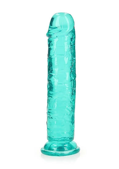 Realrock Straight Realistic 7 inches Turquoise Dildo with detailed textures and suction base for anal and vaginal use