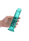 Hand holding Realrock Straight Realistic 7 inches Turquoise Dildo for anal and vaginal use.