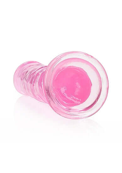 Crystal clear pink 8-inch realistic straight dildo with suction cup for vaginal and anal use, visually stunning and body-safe design
