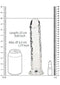 Realrock Realistic Straight Dildo 9 inches - Crystal Clear Pleasure with size comparison next to a soda can and lipstick.