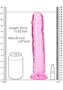 Realrock Realistic Straight Dildo 10 inches Pink with size comparison chart showing 11.02 inches length and 1.97 inches diameter