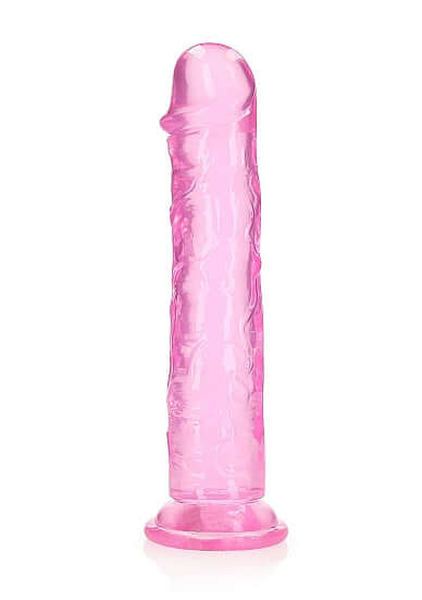 Realrock Crystal Clear Realistic 11-inch pink dildo with suction cup base, offering transparent pleasure for vaginal and anal play