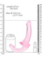 Realrock Strapless Strap On 6 Inches Pink with size measurements next to a can for scale, highlighting its body-safe design.