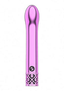 Royal Gems Jewel Pink ABS Plastic Bullet Vibrator Rechargeable with sleek metal finish and curved tip from Shots Toys