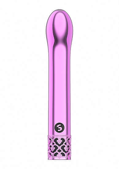 Royal Gems Jewel Pink ABS Plastic Bullet Vibrator Rechargeable with sleek metal finish and curved tip from Shots Toys