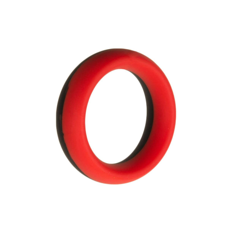 Vibrant red 1.75-inch silicone cock ring designed for enhanced pleasure and comfort, featuring a sleek and stimulating design.