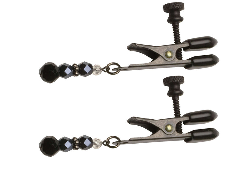 Spartacus Adjustable Beaded Nipple Clamps with Broad Tip and Black Beads at $15.99