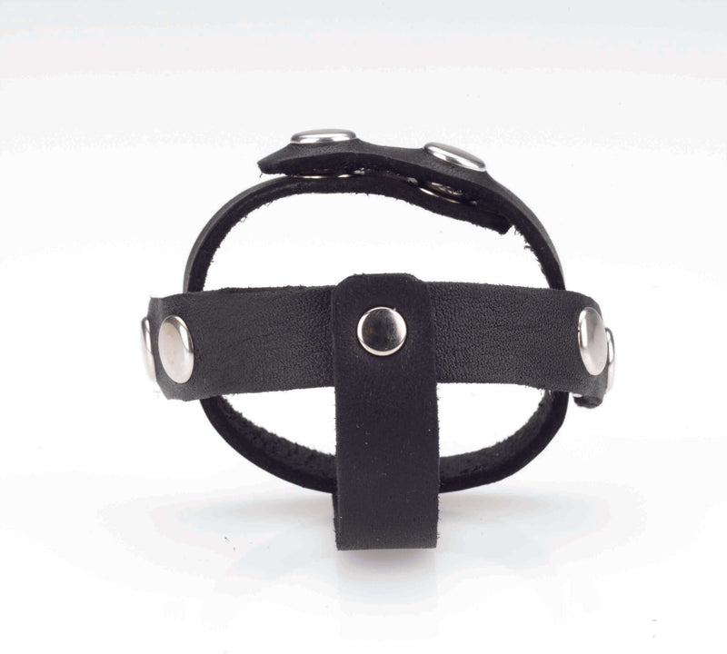 Spartacus Spartacus Leather Cock Gear Black T Style Cock and Ball Divider at $14.99