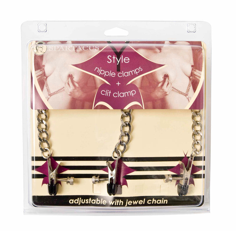 Spartacus Y Style Nipple Clamps Adjustable Broad Tip with Clit Clamp at $32.99