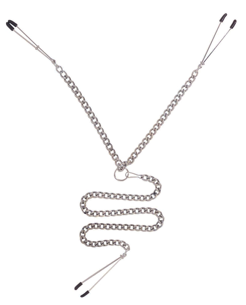 Y-Style Nipple Clamps with Detachable Clit Clamp, rubber-tipped tweezer clamps by Spartacus, enhancing pleasure and sensation.