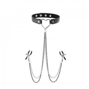 Sex and Mischief Toys Amor Collar with Nipple Jewelry
