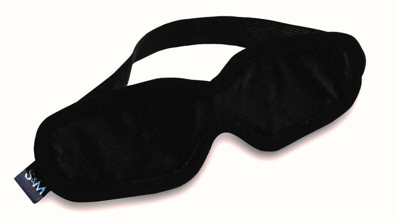 Black velvet blindfold from the Sex and Mischief Enchanted Kit, ideal for beginners exploring light bondage.