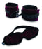 Burgundy velvet blindfold and cuffs set for beginners in light bondage, stylish and comfortable for fantasy play.